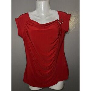 CALIFORNIAGROWN Blouse Womens Size Medium Red Cowl Neck Heart Ruched Top